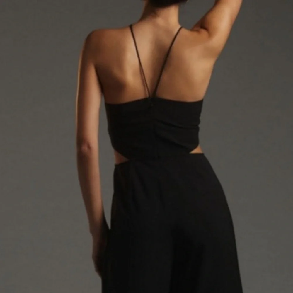 Anthropologie Hutch Black Wide Leg cut out jumpsuit size 10 - Picture 4 of 12